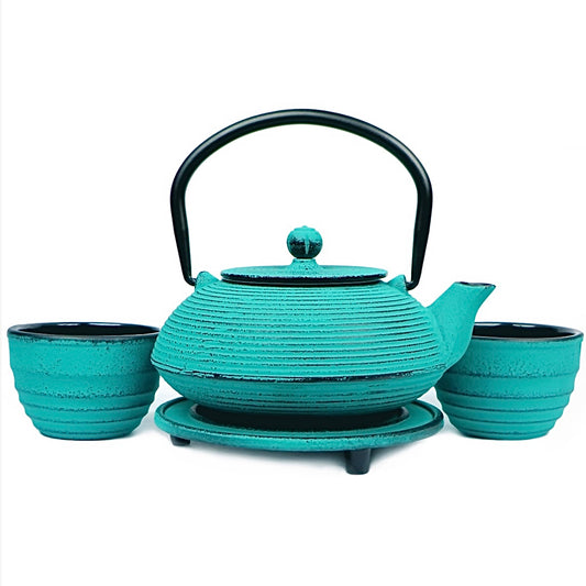 Cast Iron Teapot Set, Turquoise