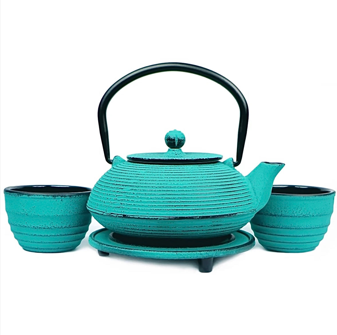 Cast Iron Teapot Set, Turquoise
